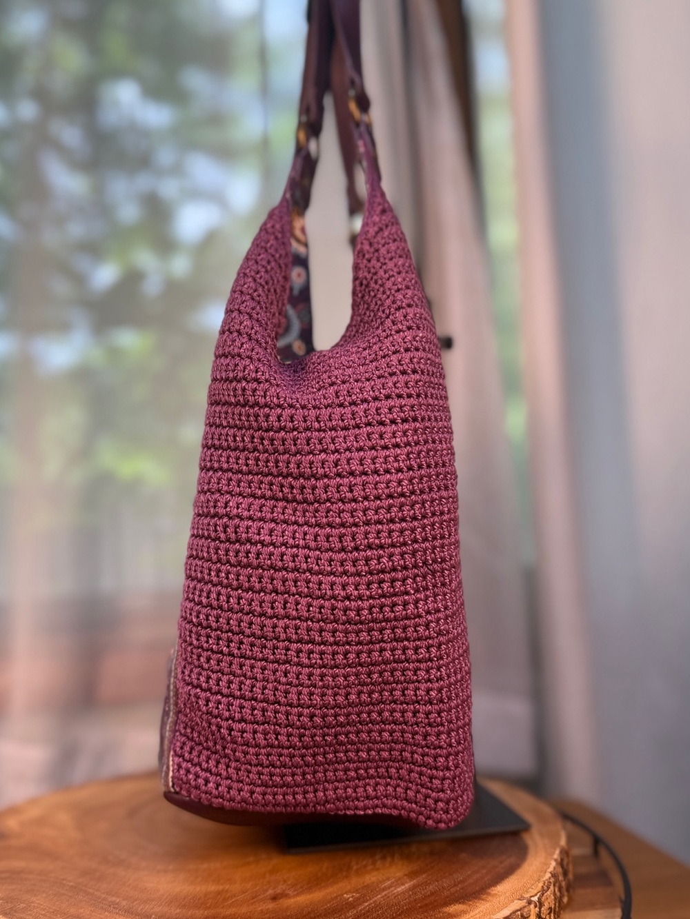 Sakroots Roma Large Crochet Violet Purple Floral Shopper Tote Bag EUC - Picture 8 of 12